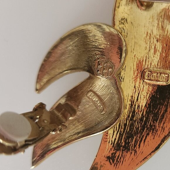 1990-S BUTLER VINTAGE BLACK ENEMEL GOLD TONE BROOCH AND CLIPS SET WITH CLEAR STO - Picture 5 of 7